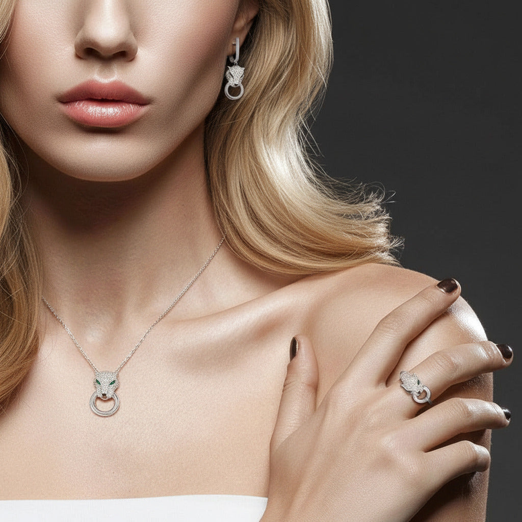 White Panther Pendant-Black Diamonds New York