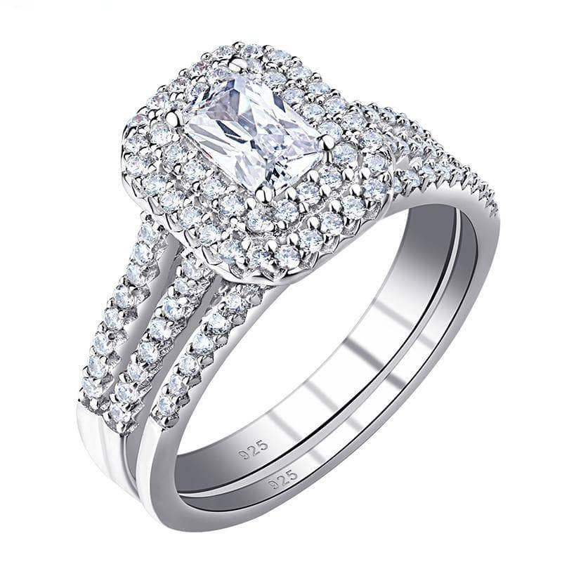 White Radiant Cut EVN Stone Ring Set-Black Diamonds New York