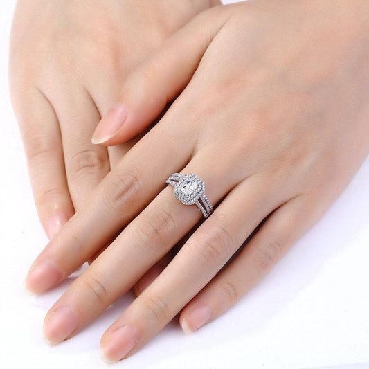 White Radiant Cut Created Diamond Ring Set-Black Diamonds New York