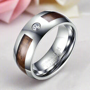 Wood Inlay Men's Tungsten Carbide Wedding Band with Diamond-Black Diamonds New York