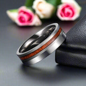 Wood Titanium Men's Wedding Band-Black Diamonds New York