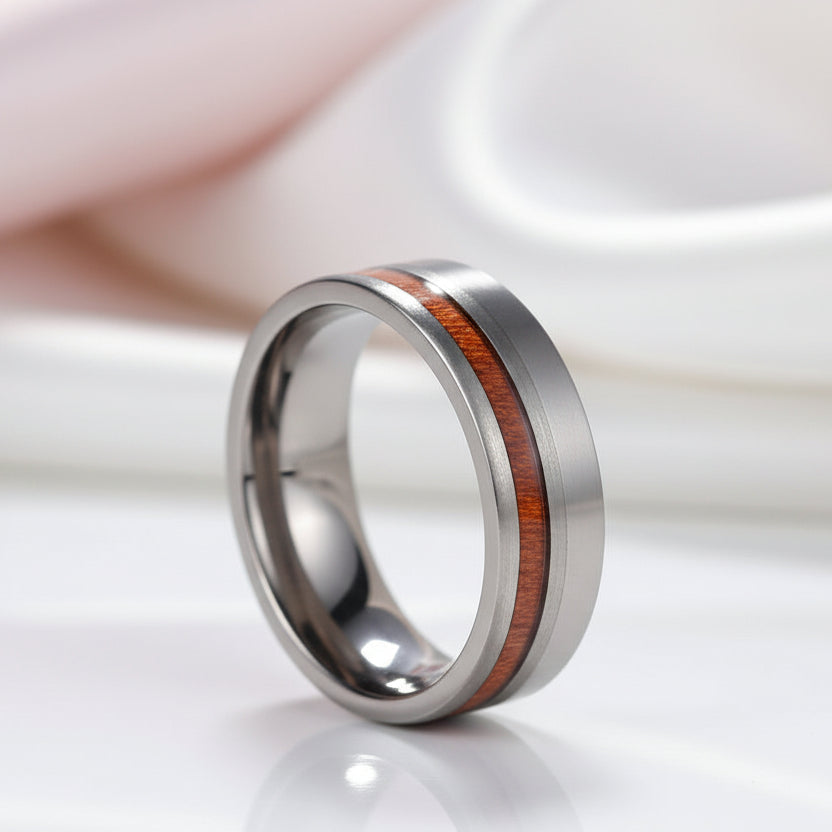 Wood Titanium Men's Wedding Band-Black Diamonds New York