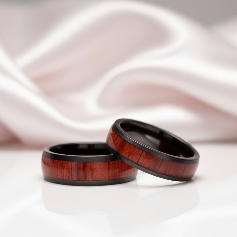 Wooden Black Titanium Domed Wedding Band-Black Diamonds New York