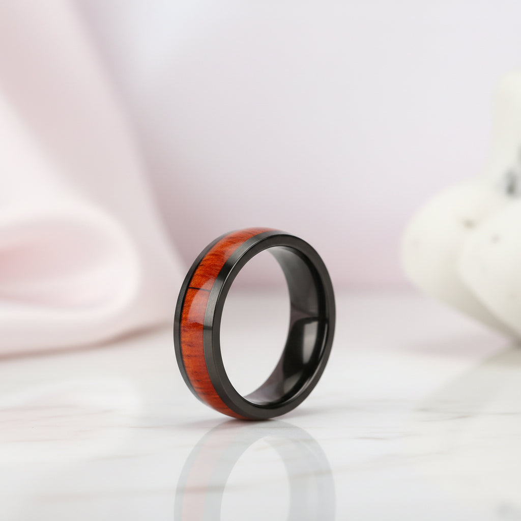Wooden Black Titanium Domed Wedding Band-Black Diamonds New York