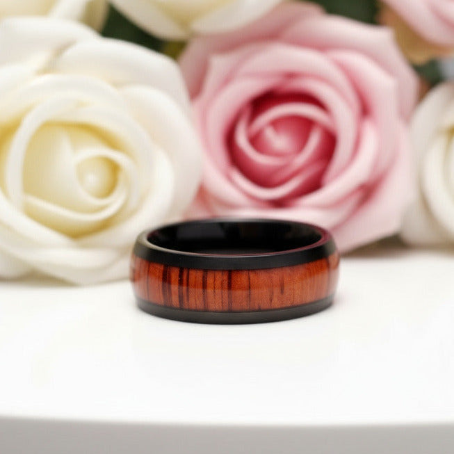 Wooden Black Titanium Domed Wedding Band-Black Diamonds New York