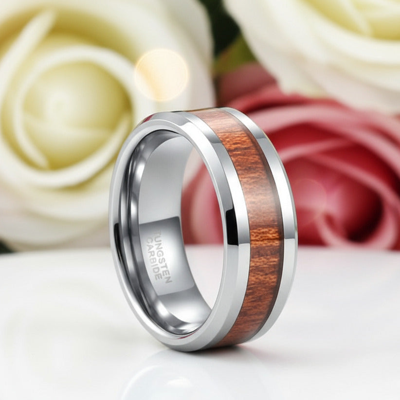 Wooden Men's Tungsten Wedding Band-Black Diamonds New York