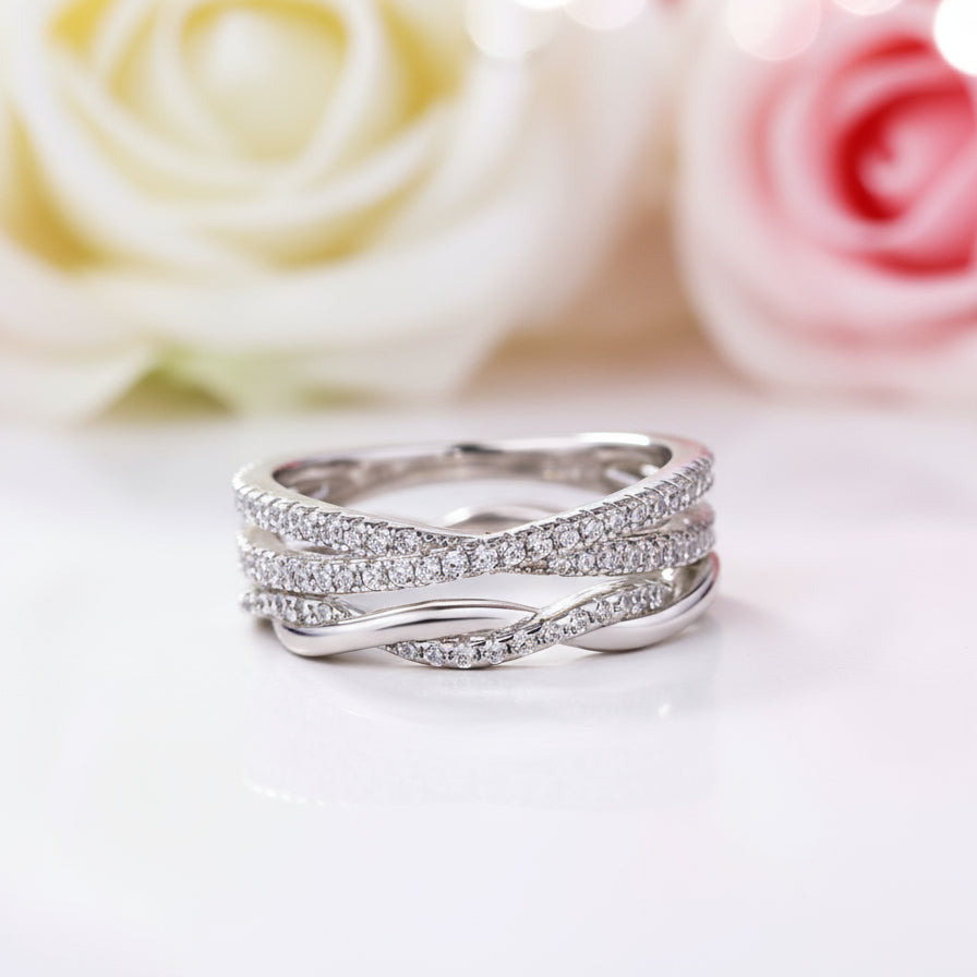 X Criss Cross & Twist Infinity Wedding Band Set-Black Diamonds New York