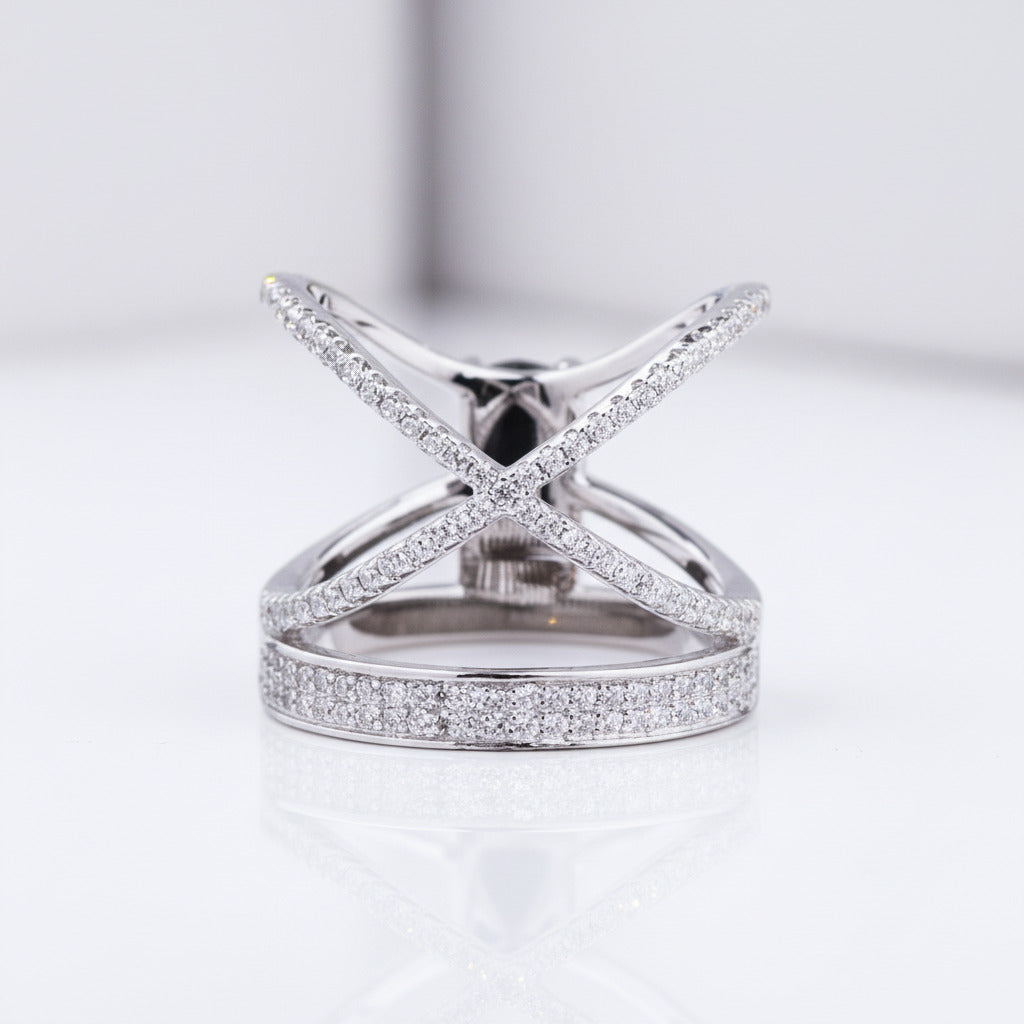 X Criss Cross Design Wide Women's Wedding Band-Black Diamonds New York