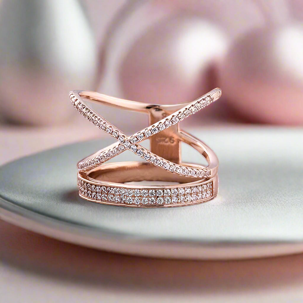 X Criss Cross Design Wide Women's Wedding Band-Black Diamonds New York