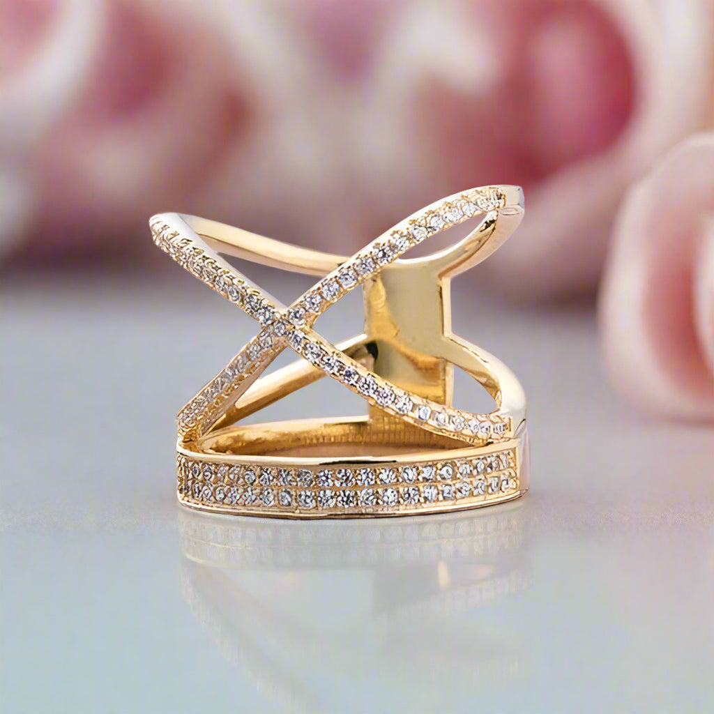 X Criss Cross Design Wide Women's Wedding Band-Black Diamonds New York