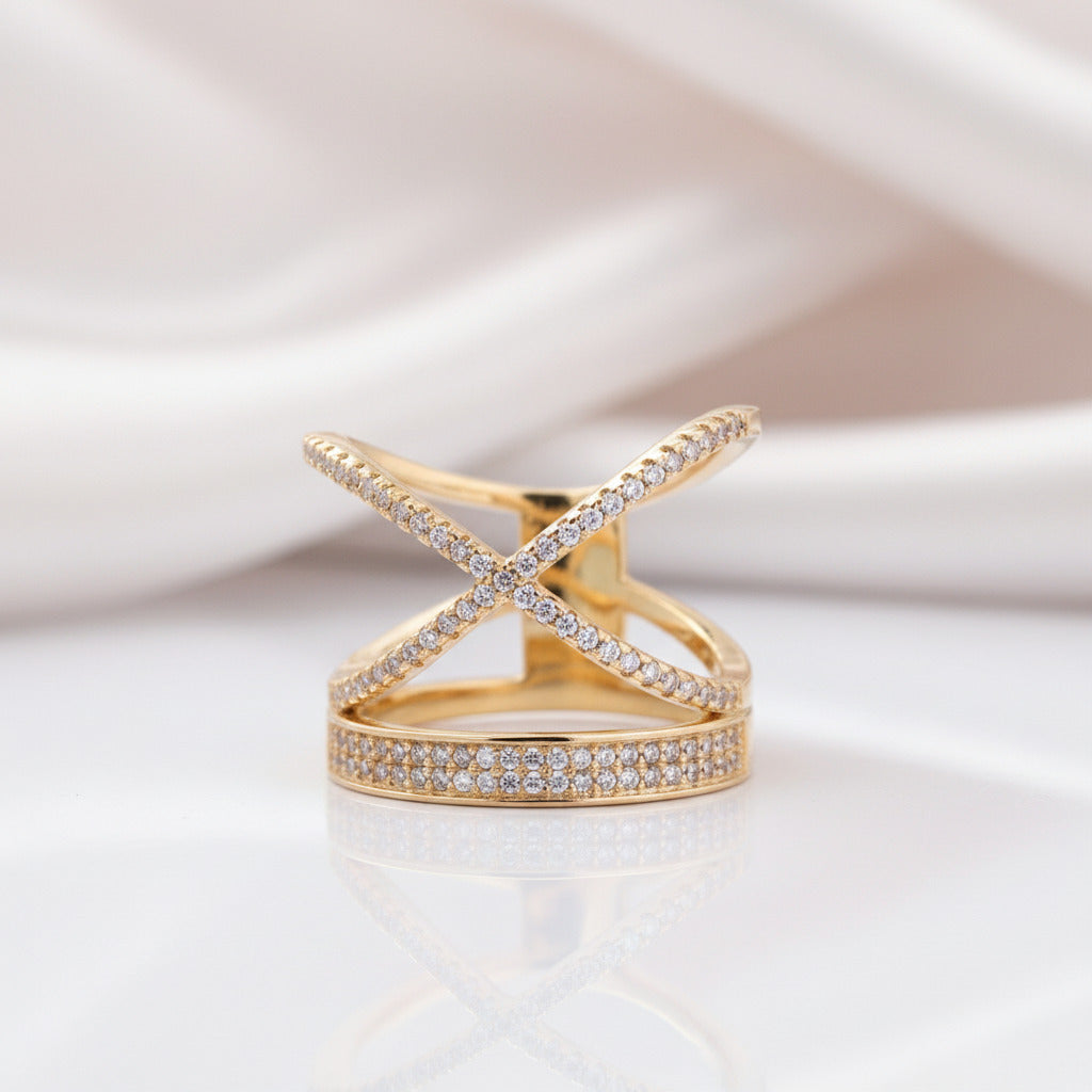 X Criss Cross Design Wide Women's Wedding Band-Black Diamonds New York