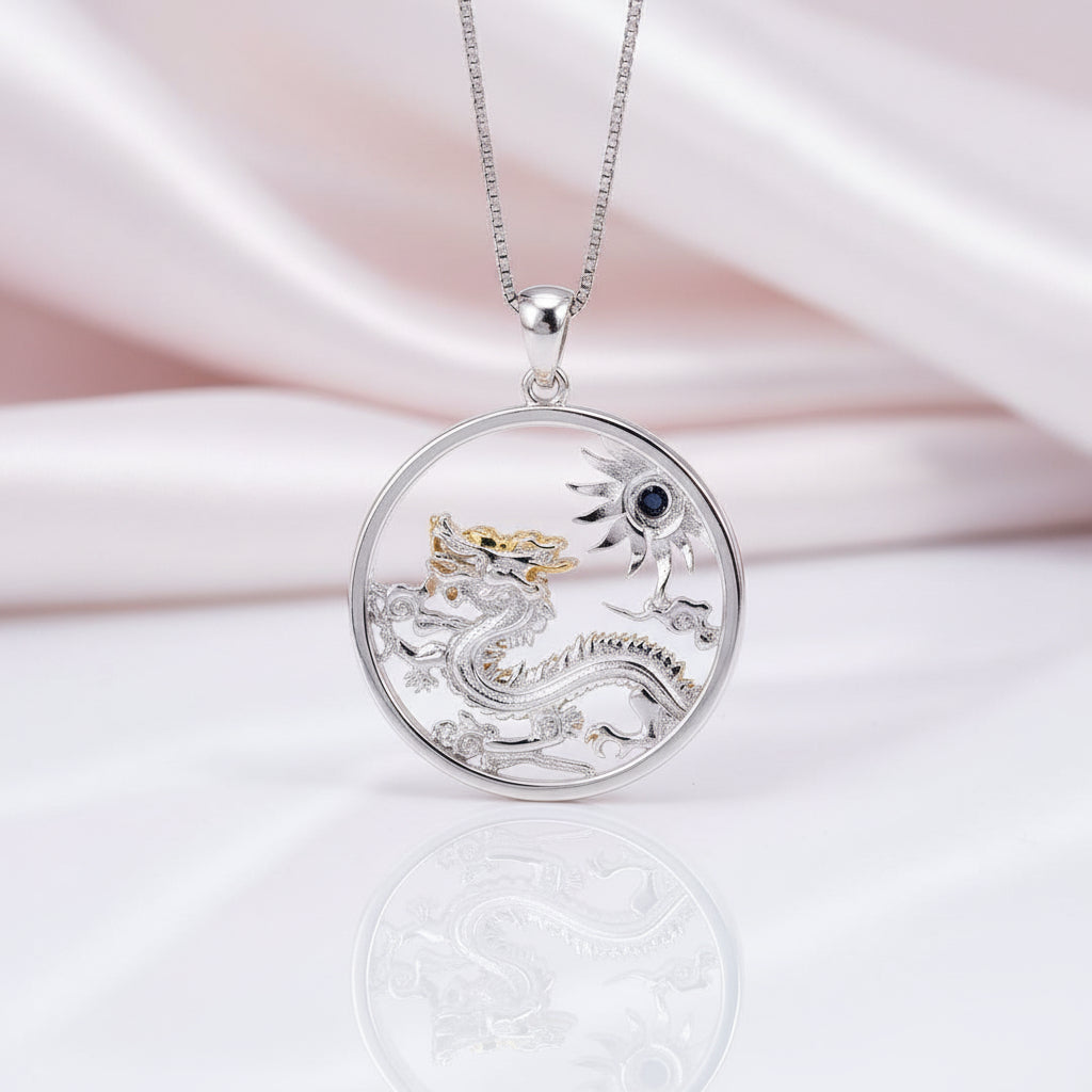 Year Of The Dragon- African Opal Gemstone Flying Dragon Necklace-Black Diamonds New York
