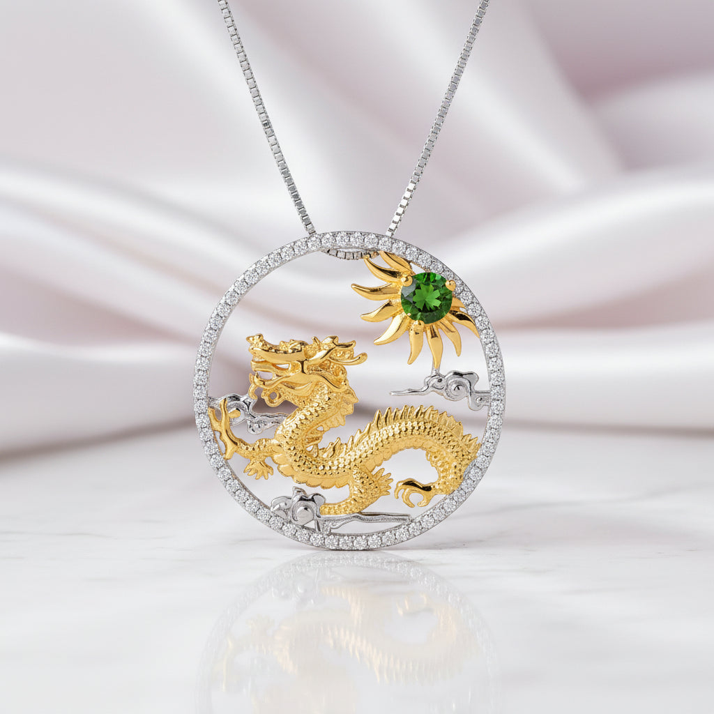 Year Of The Dragon-Chrome Diopside Handmade Flying Dragon Necklace-Black Diamonds New York