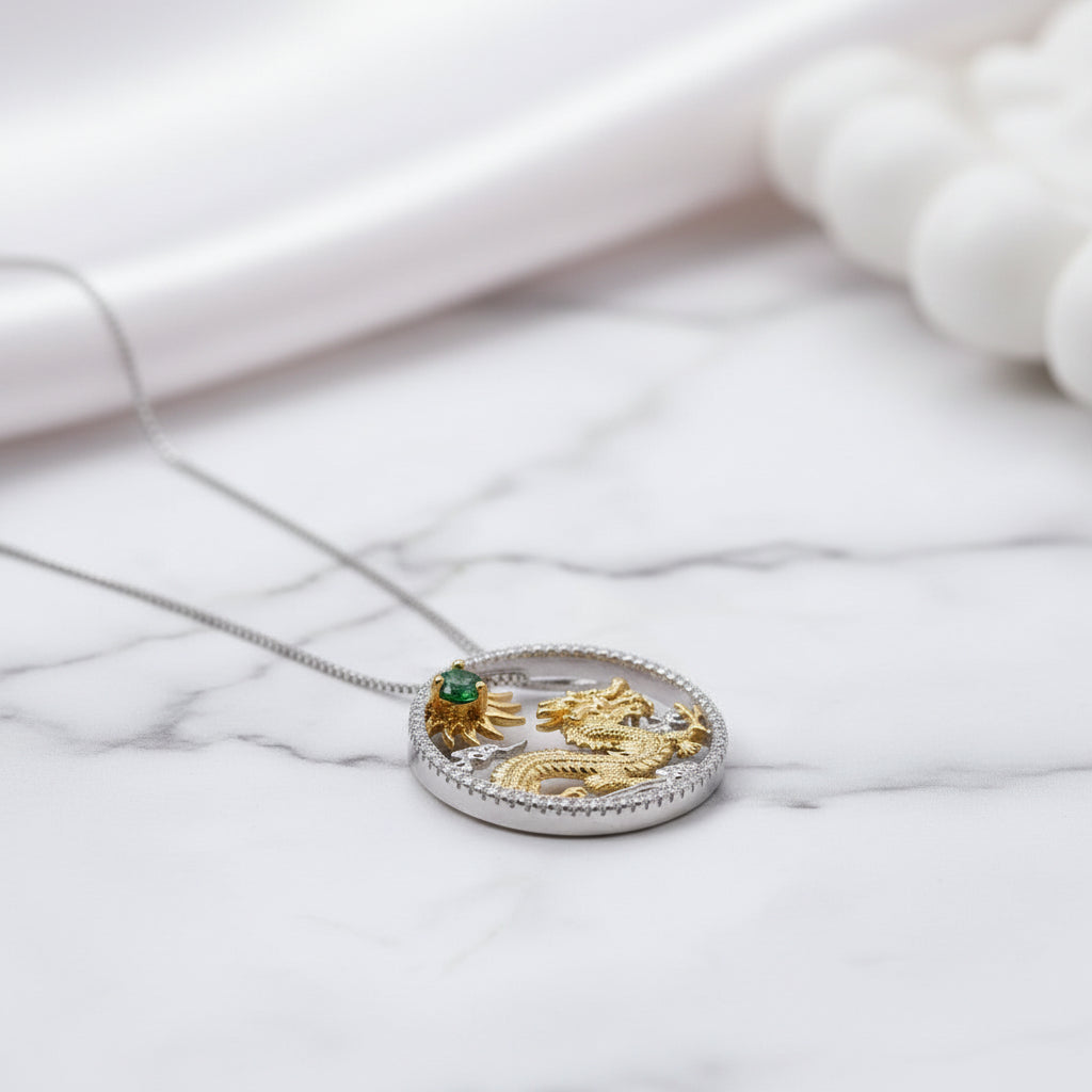 Year Of The Dragon-Chrome Diopside Handmade Flying Dragon Necklace-Black Diamonds New York