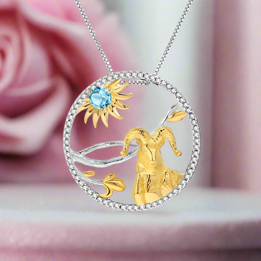 Year Of The Goat-Natural Gemstone Handmade Goat Necklace-Black Diamonds New York