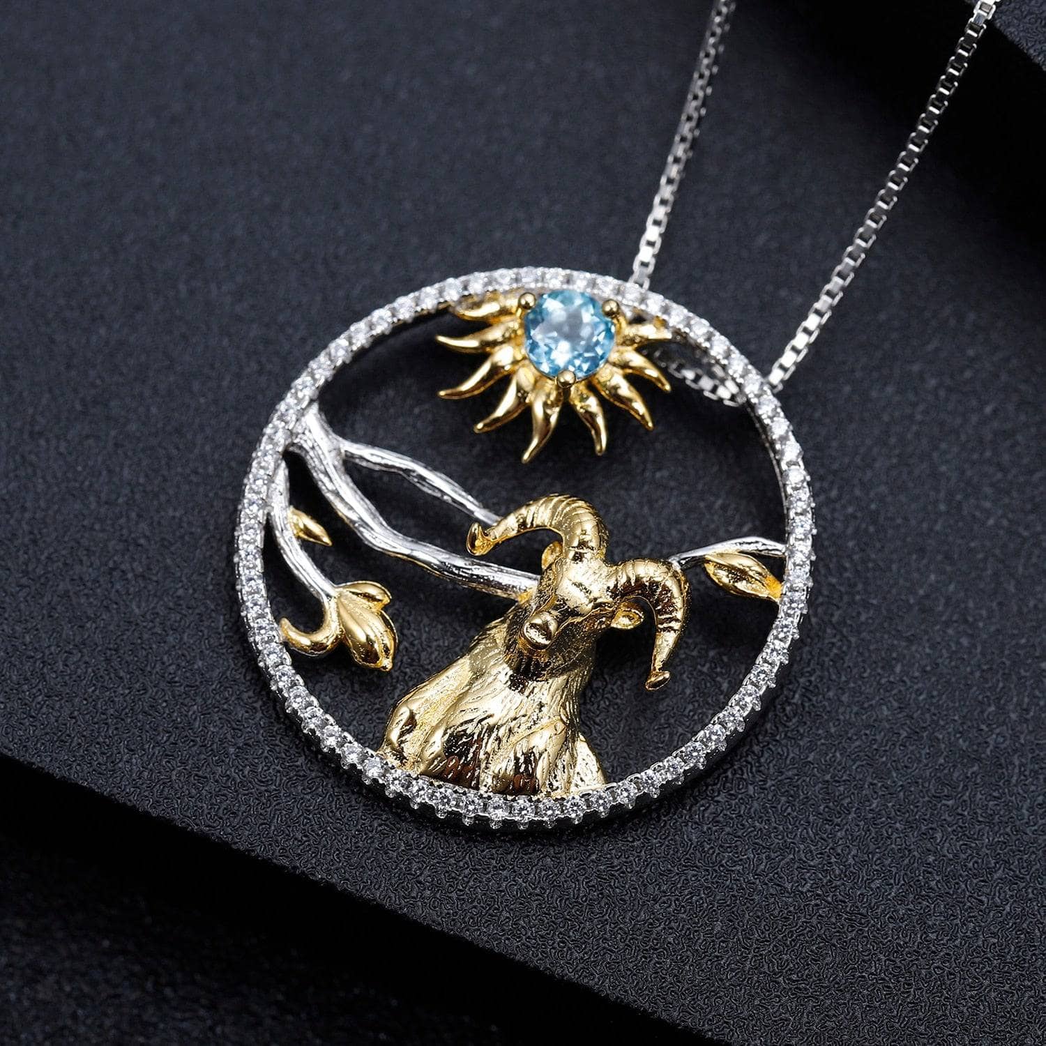 Year Of The Goat-Natural Gemstone Handmade Goat Necklace - Black Diamonds New York