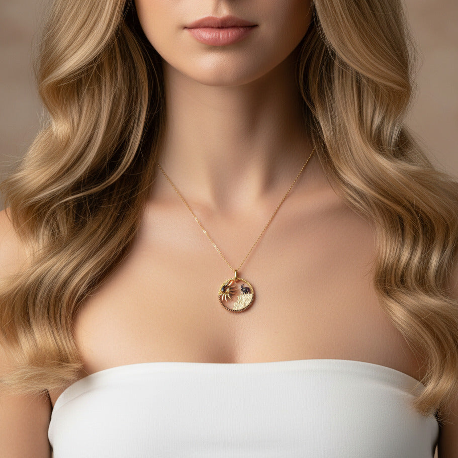 Year Of The Goat- Smoky Quartz Lovely Sunflower Goat Necklace-Black Diamonds New York