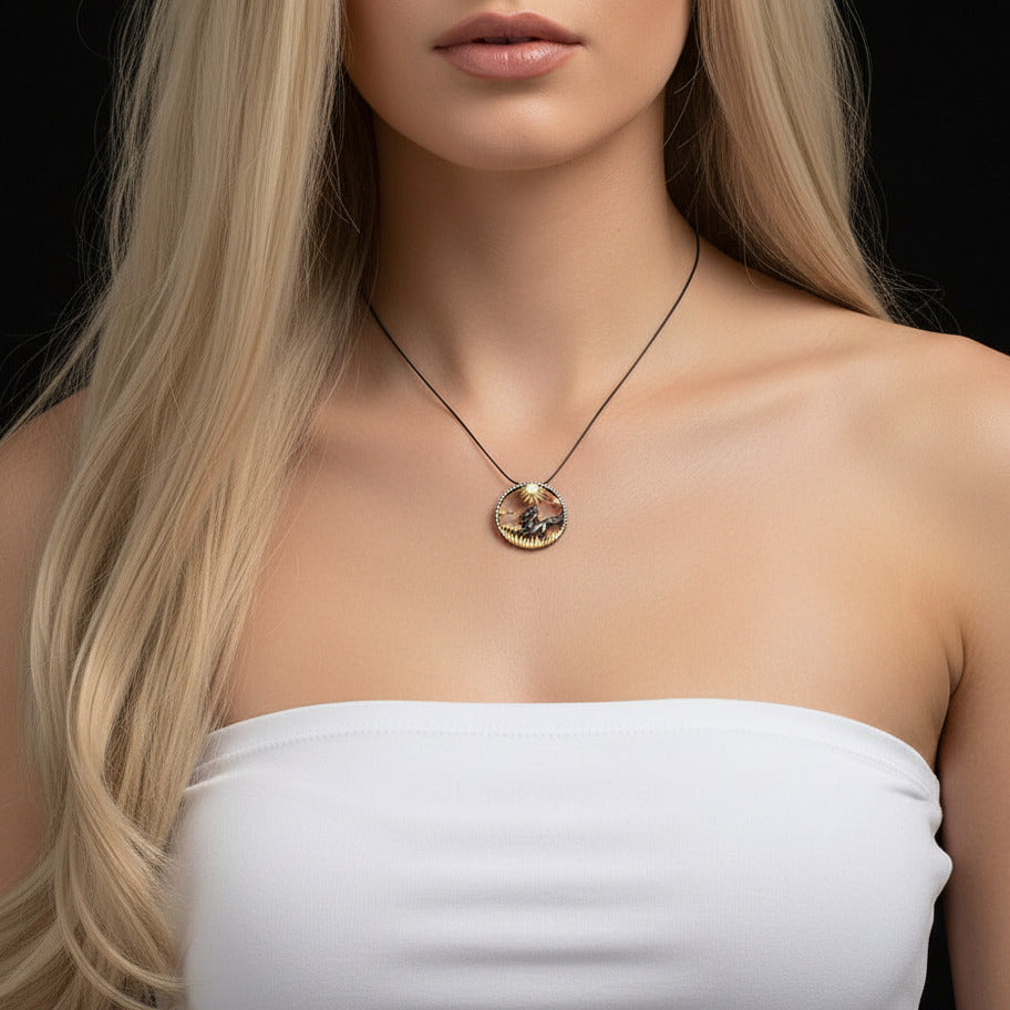 Year Of The Horse- Galloping Horse African Opal Gemstone Necklace-Black Diamonds New York