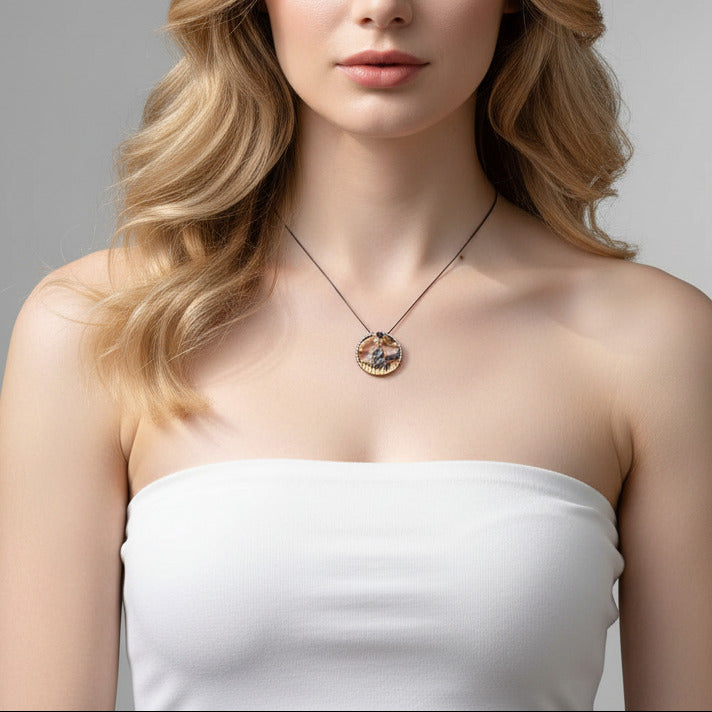 Year Of The Horse- Red Garnet Gemstone Handmade Sun & Horse Necklace-Black Diamonds New York