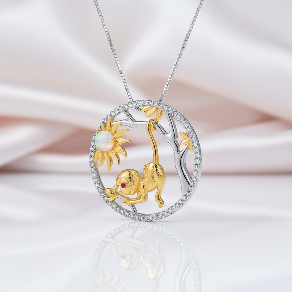 Year Of The Monkey- African Opal Monkey Necklace-Black Diamonds New York