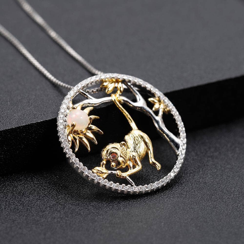 アクセサリー Monkey Natural African Opal Monkey 12 Chinese Zodiac Necklace – Black