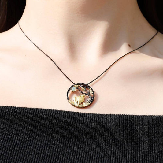 Natural African Opal Gemstone Ox Pendant Necklace - Black Diamonds New York