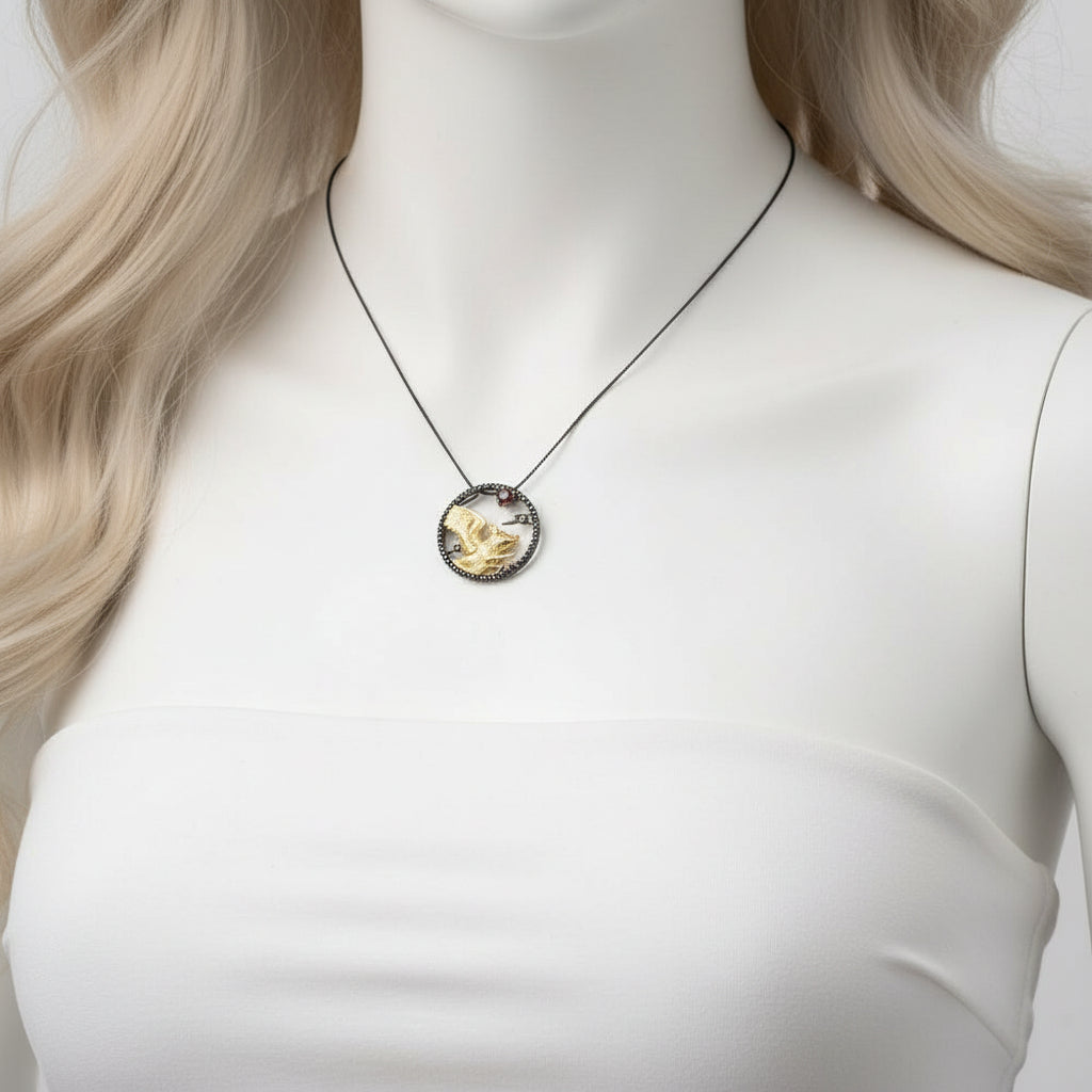 Year Of The Pig-Red Garnet Handmade Pig Chivalrous Necklace-Black Diamonds New York