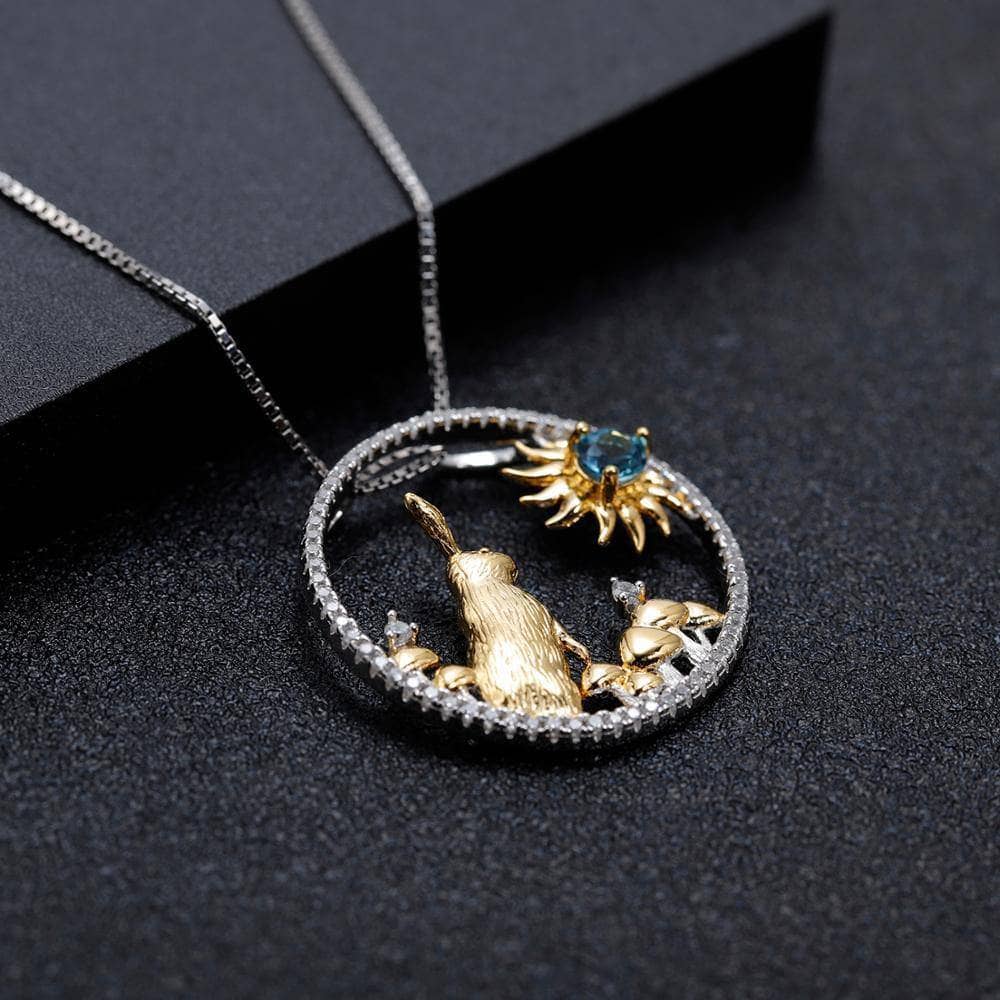 Natural Gemstone Handmade Rabbit Mushrooms Pendant Necklace - Black Diamonds New York