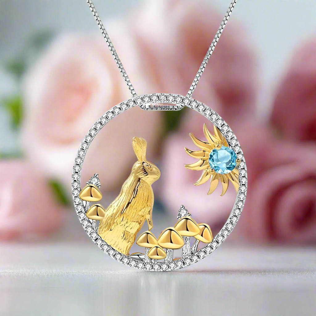 Year Of The Rabbit- Natural Gemstone Handmade Rabbit Necklace-Black Diamonds New York