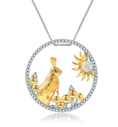 Year Of The Rabbit- Natural Gemstone Handmade Rabbit Necklace-Black Diamonds New York