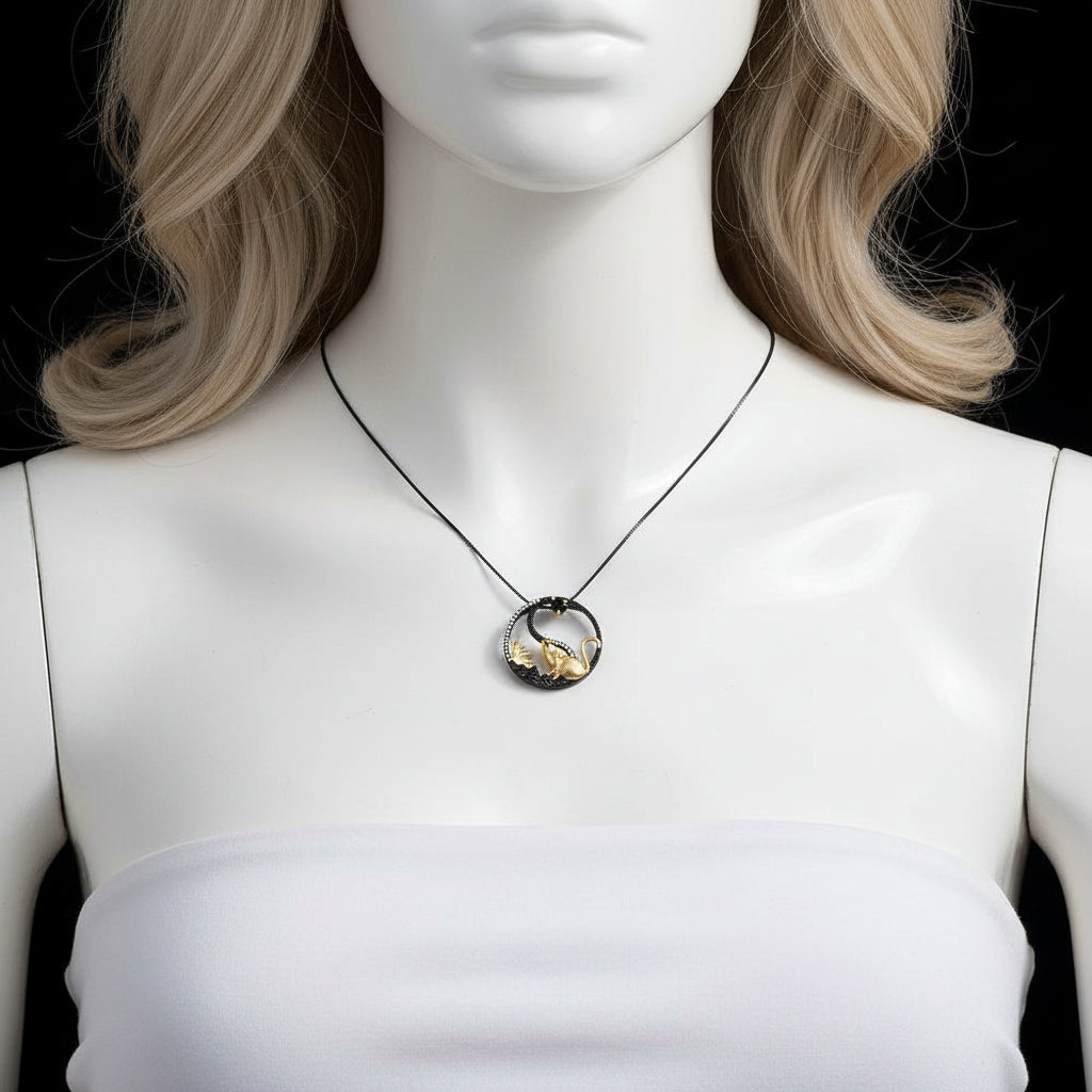 Year Of The Rat-Natural Garnet Handmade Rat Necklace-Black Diamonds New York