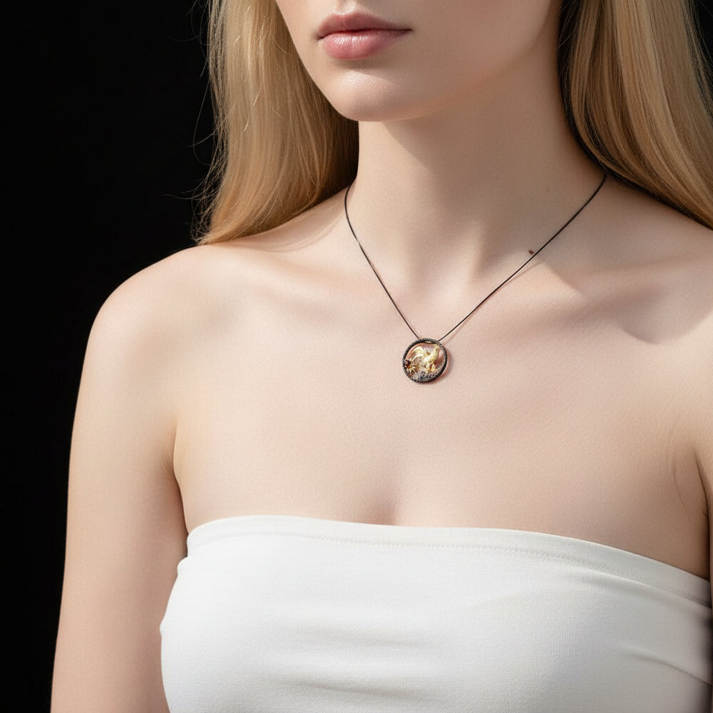 Year Of The Rooster- Red Garnet Handmade Rooster Necklace-Black Diamonds New York