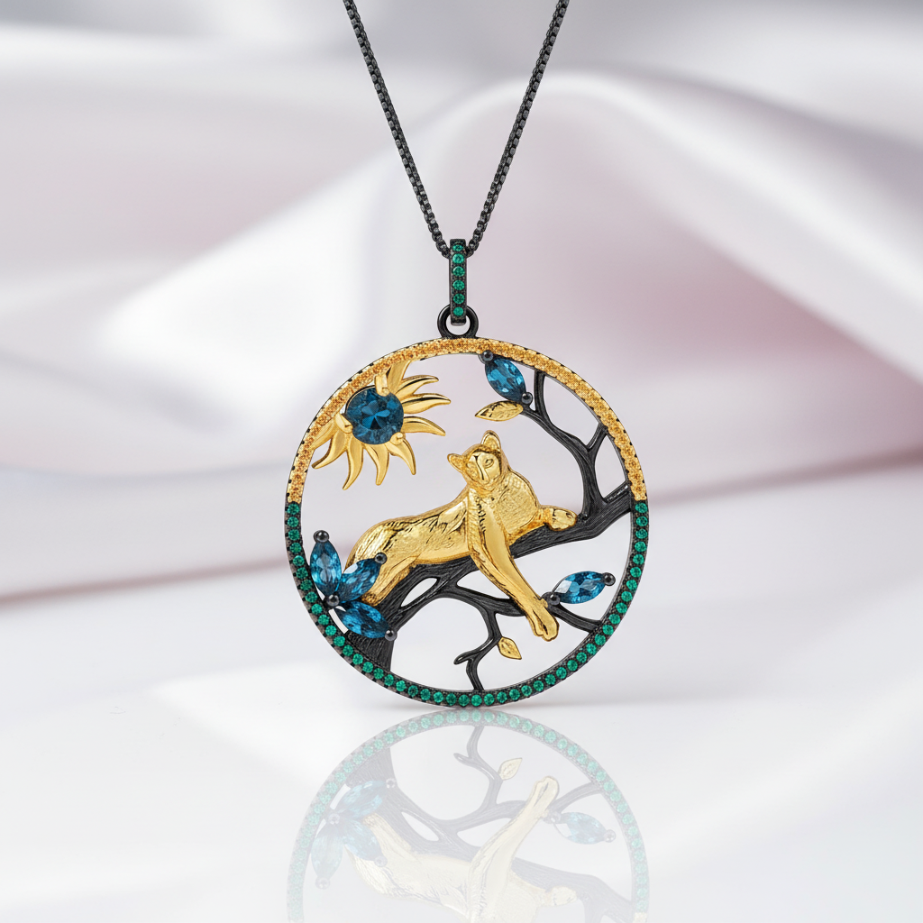 Year Of The Tiger- London Blue Topaz Tiger Necklace-Black Diamonds New York