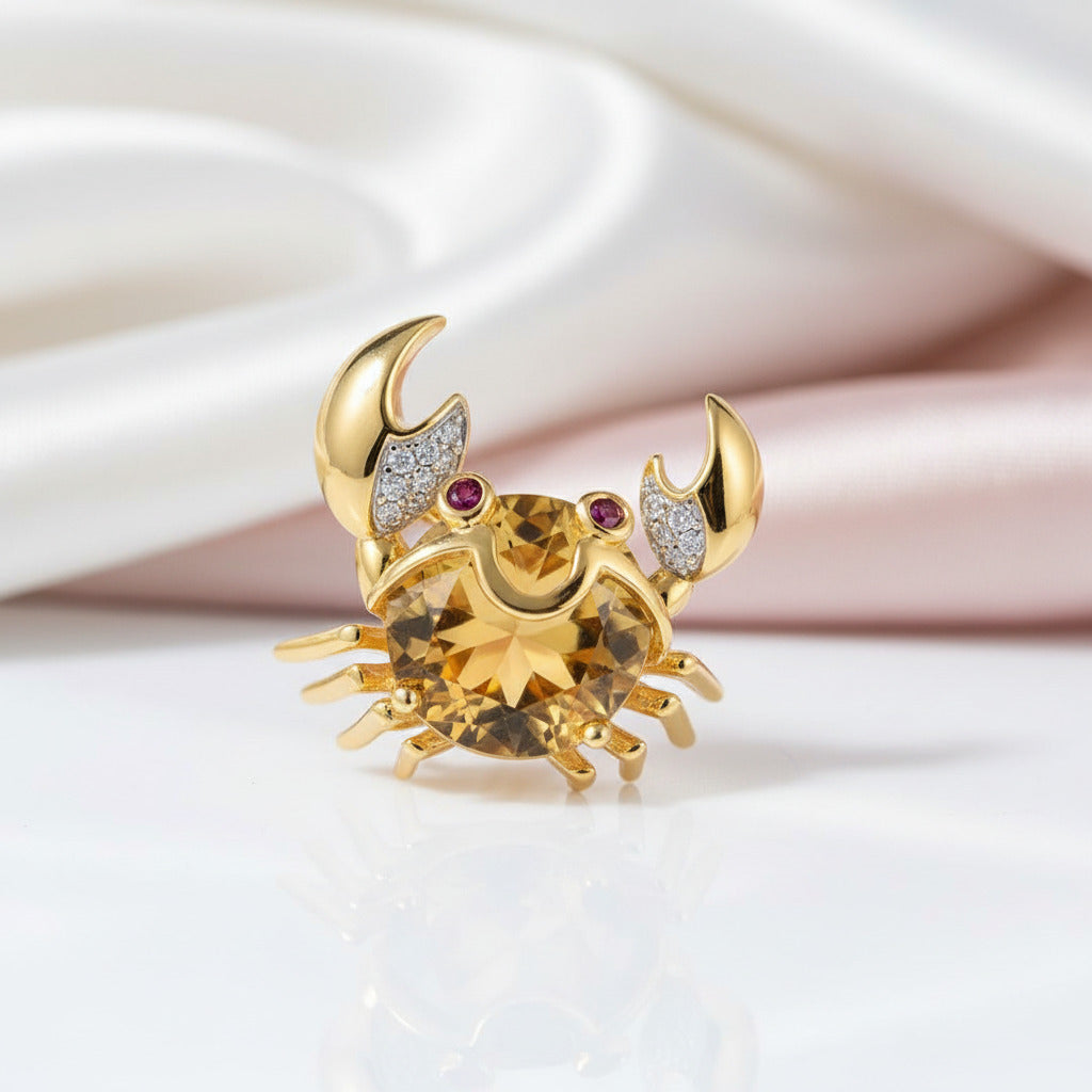 Yellow Garnet Diamond Option Crab Necklace-Black Diamonds New York