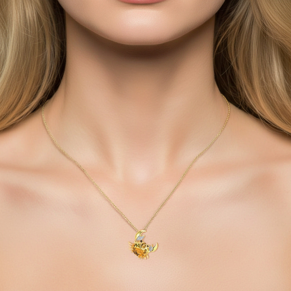 Yellow Garnet Diamond Option Crab Necklace-Black Diamonds New York