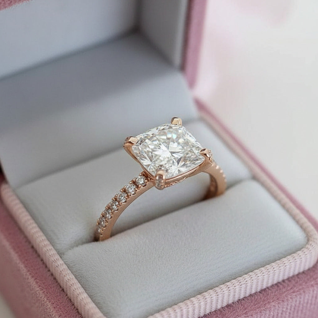 Yellow Gold 1.5 Carat Cushion Cut Ring Set-Black Diamonds New York