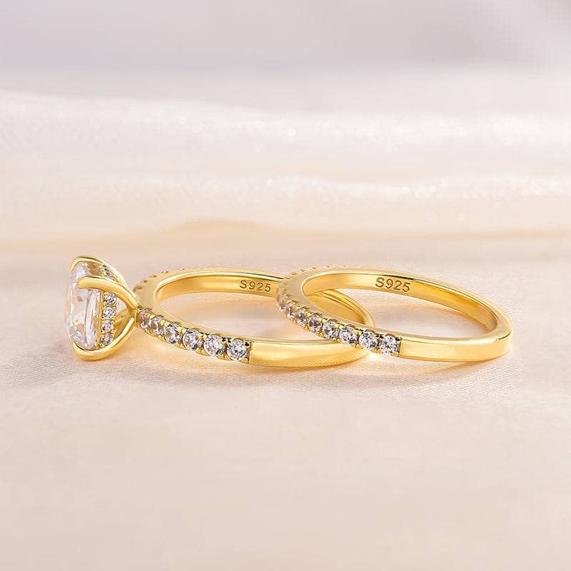 Yellow Gold 1.5 Carat Cushion Cut Ring Set - Black Diamonds New York
