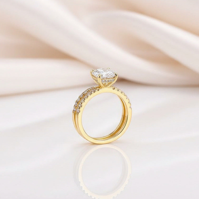 Yellow Gold 1.5 Carat Cushion Cut Ring Set-Black Diamonds New York