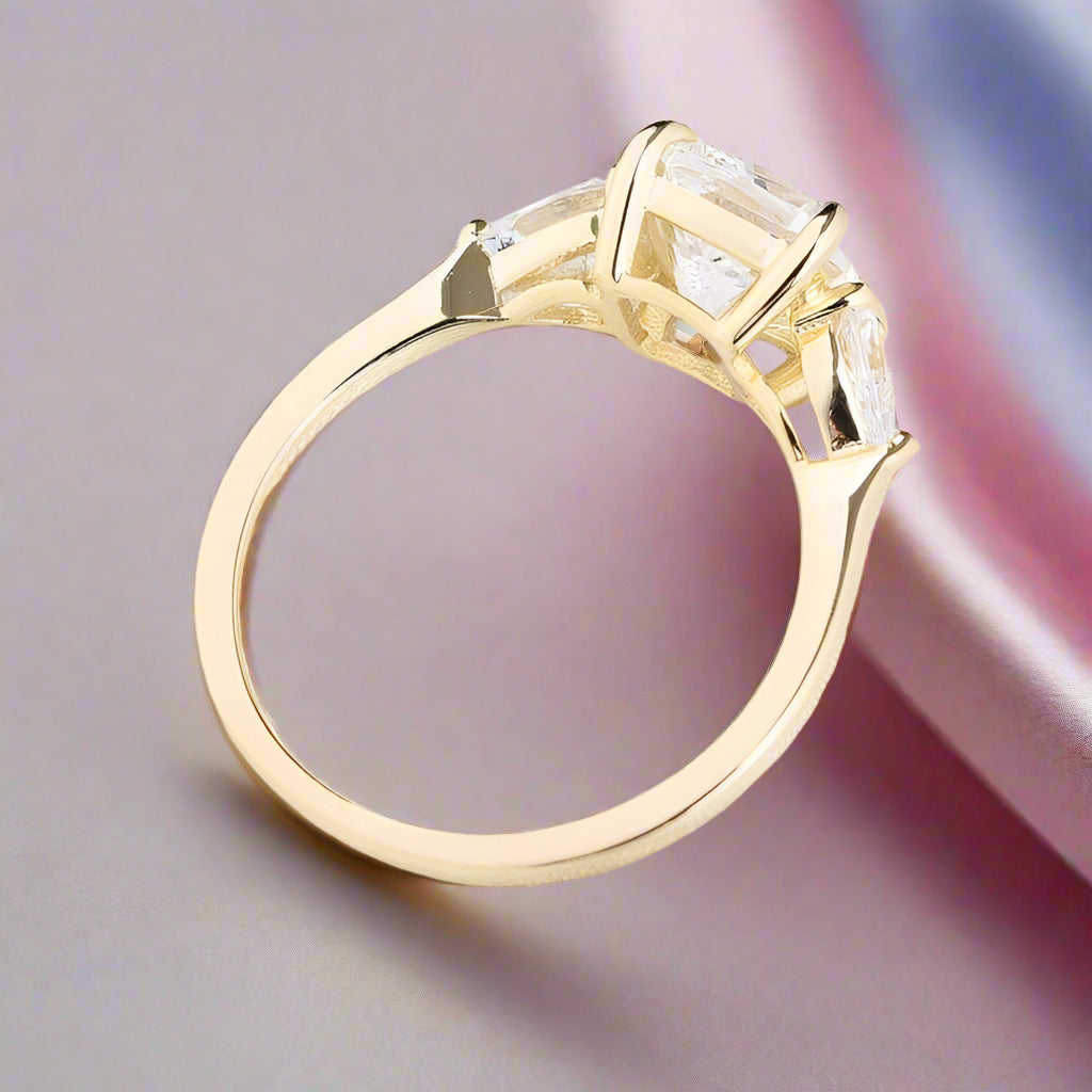 Yellow Gold 1.5ct Cushion Cut Three Stone Engagement-Black Diamonds New York