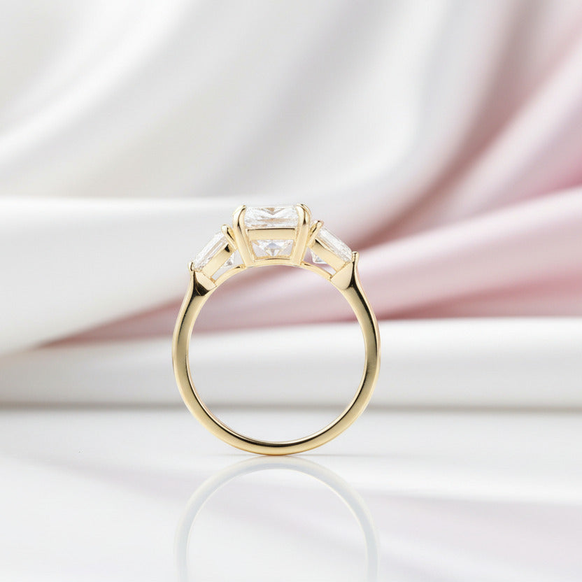 Yellow Gold 1.5ct Cushion Cut Three Stone Engagement-Black Diamonds New York