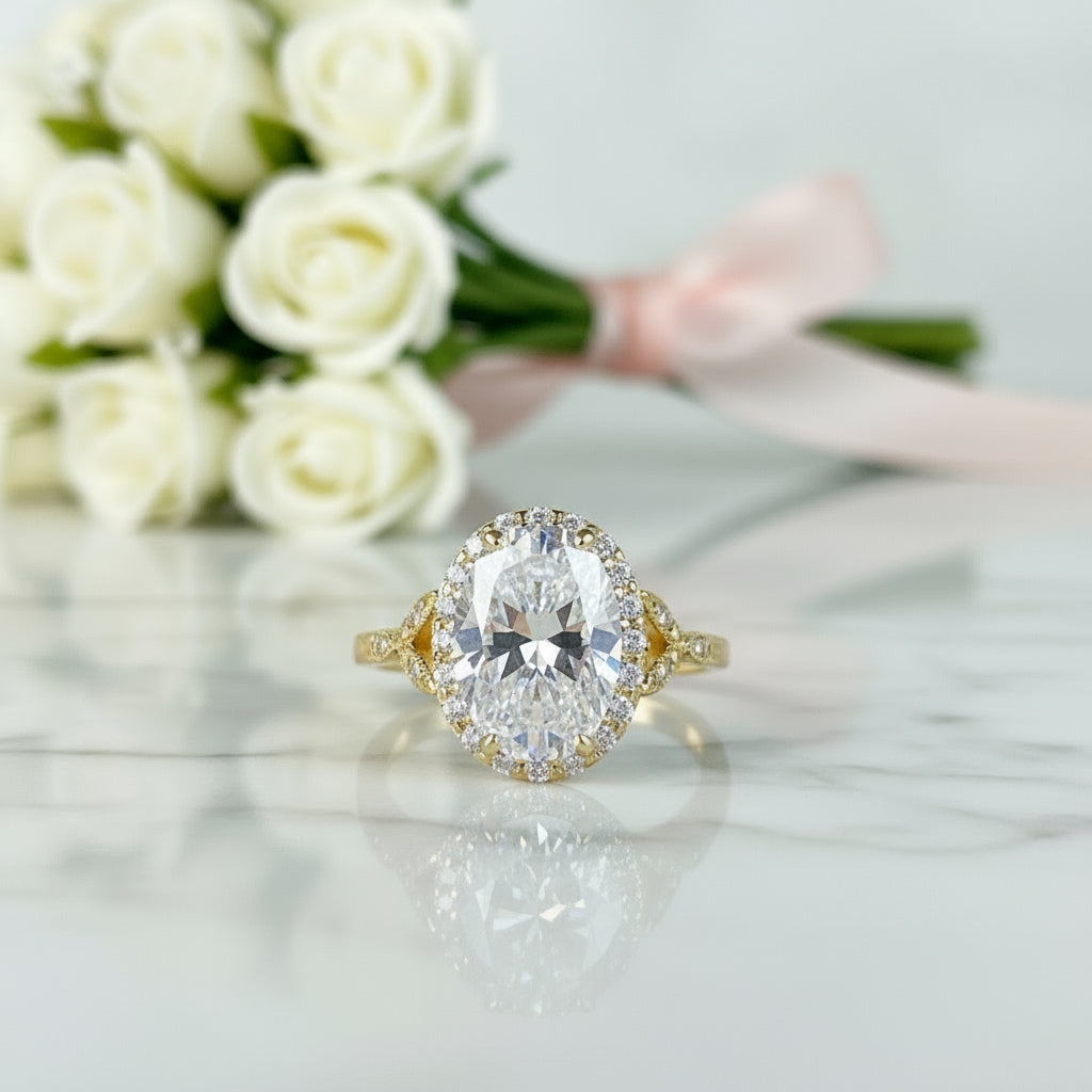 Yellow Gold 2.0ct Oval Cut Engagement Ring-Black Diamonds New York