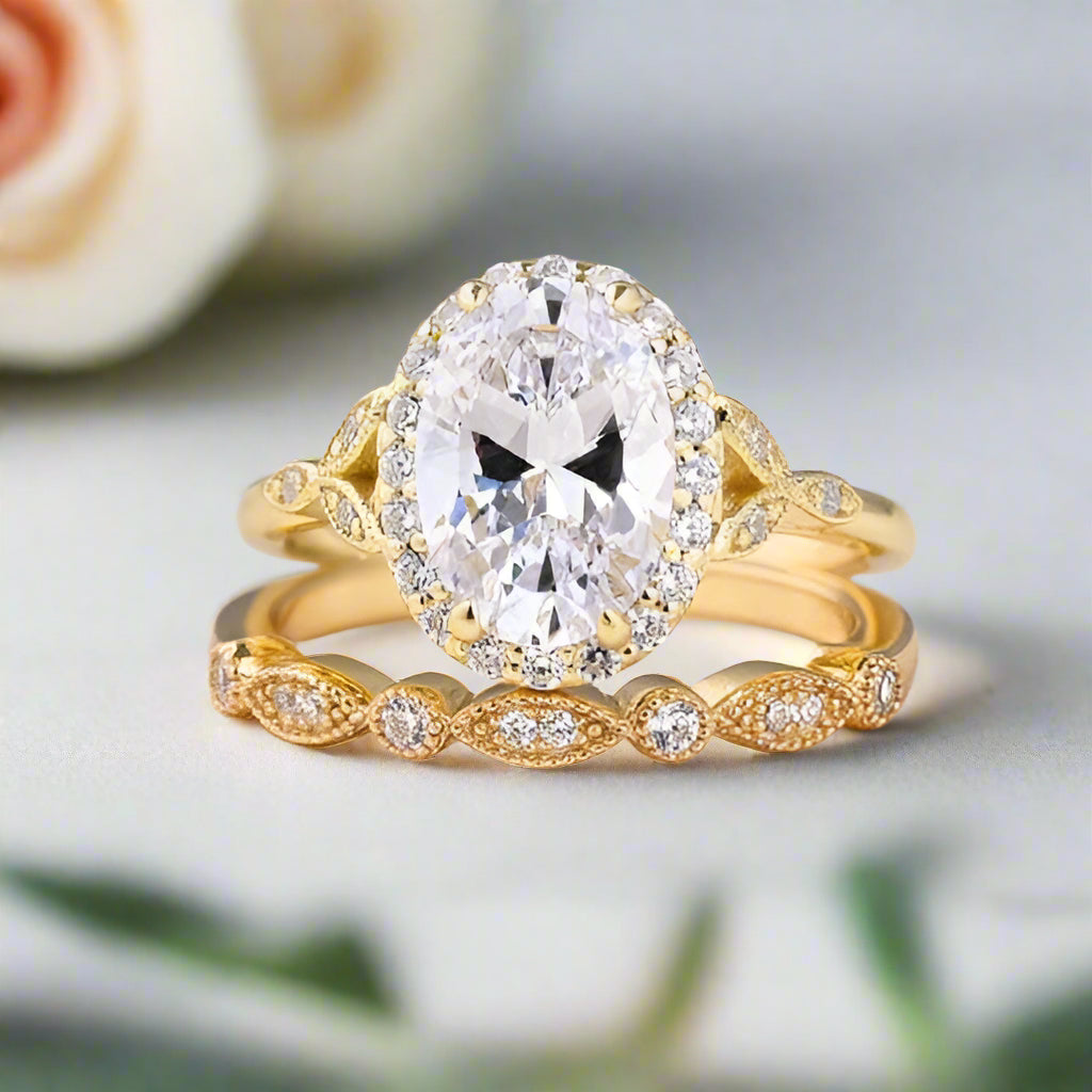 Yellow Gold 2.0ct Oval Cut Wedding Set-Black Diamonds New York