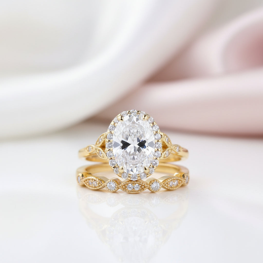 Yellow Gold 2.0ct Oval Cut Wedding Set-Black Diamonds New York