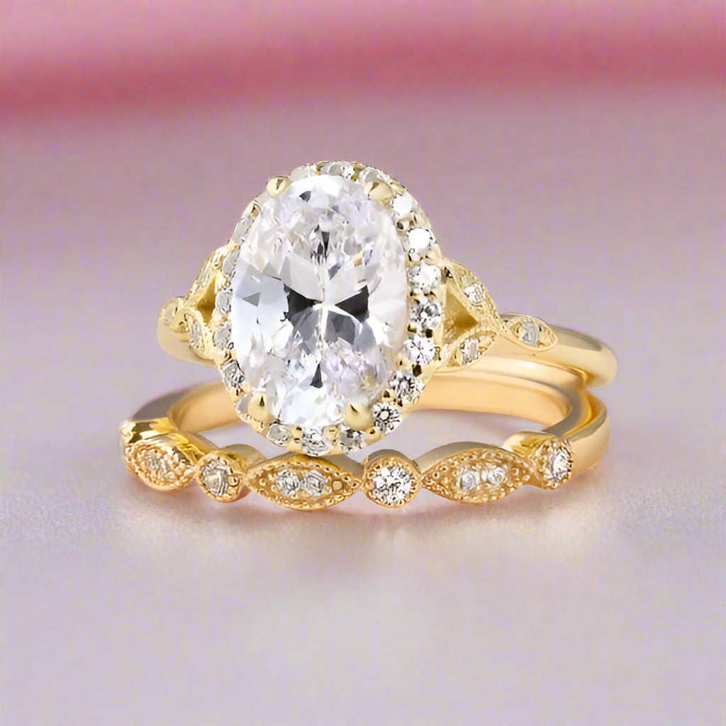 Yellow Gold 2.0ct Oval Cut Wedding Set-Black Diamonds New York