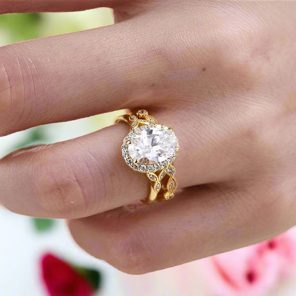 Yellow Gold 2.0ct Oval Cut Wedding Set-Black Diamonds New York