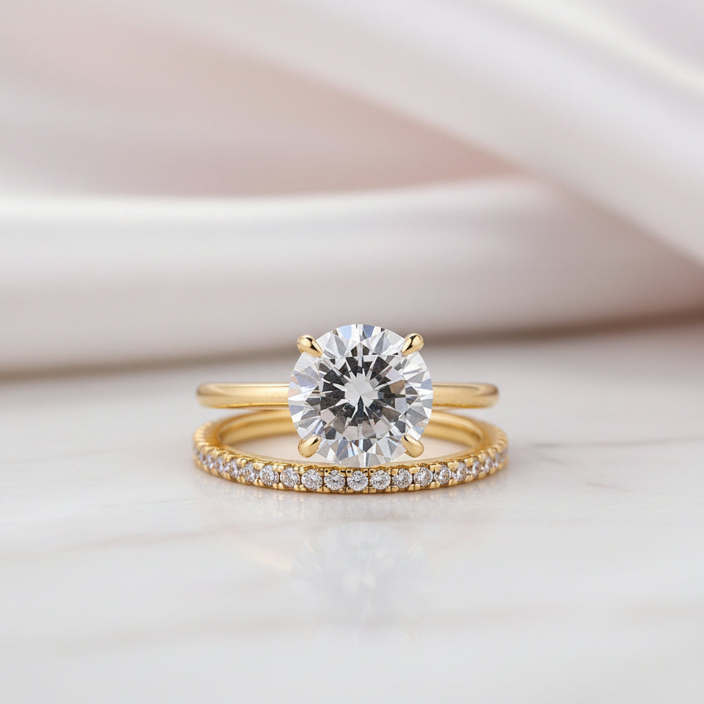 Yellow Gold 2.5 ct Round Cut Solitaire Diamond Option Bridal Set-Black Diamonds New York