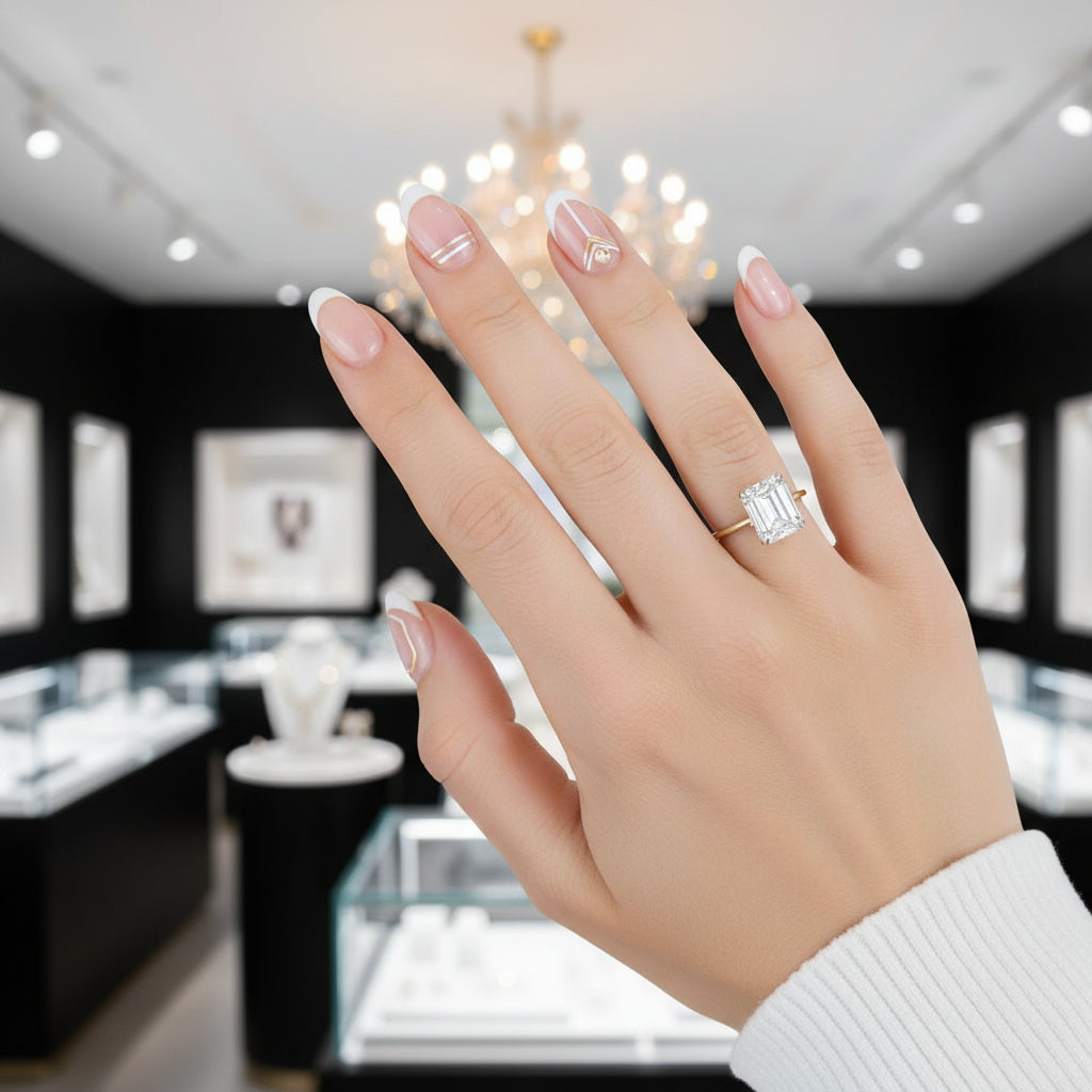 Yellow Gold 3.5ct Emerald Cut Engagement Ring & Emerald Cut Band-Black Diamonds New York