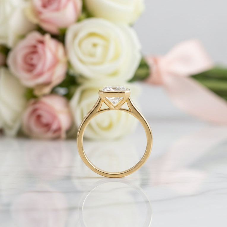 Yellow Gold 3ct Emerald Cut Diamond Option Engagement Ring-Black Diamonds New York