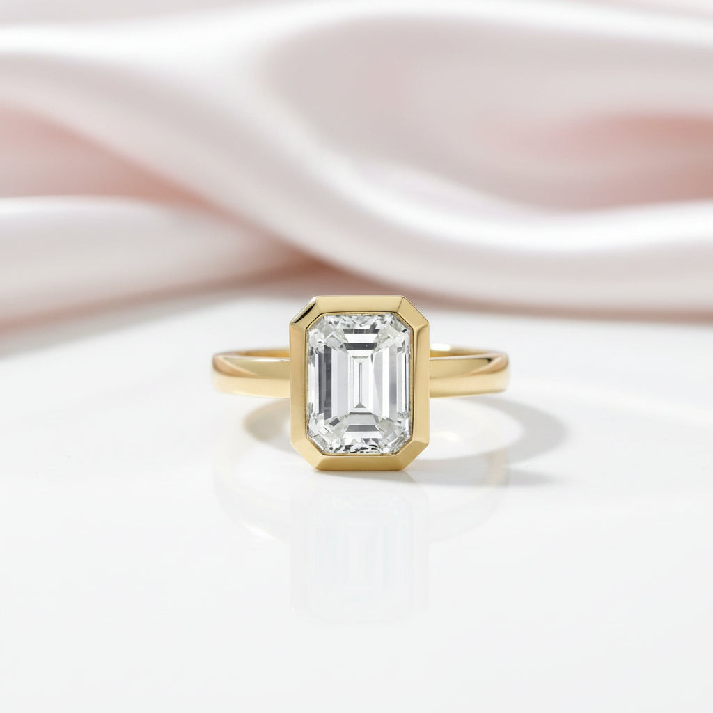 Yellow Gold 3ct Emerald Cut Diamond Option Engagement Ring-Black Diamonds New York