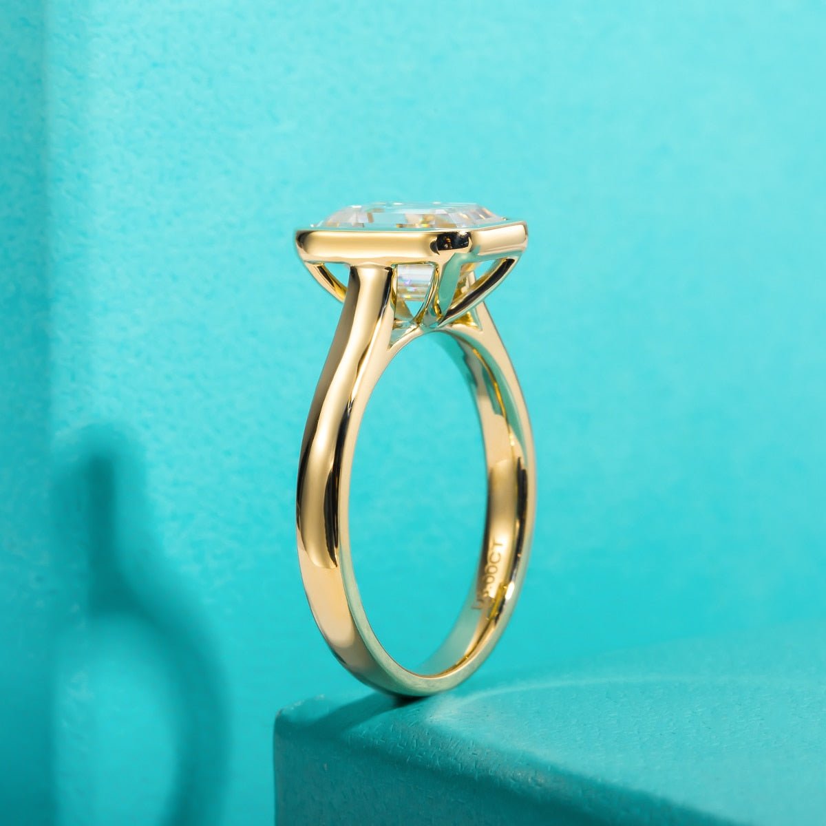 Yellow Gold 3ct Emerald Cut Diamond Engagement Ring-Black Diamonds New York